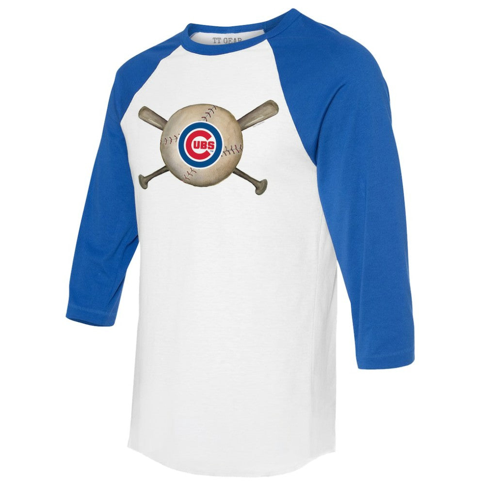 Chicago Cubs Tiny Turnip Women's Baseball Cross Bats 3/4-Sleeve Raglan T-Shirt Lifestyle
