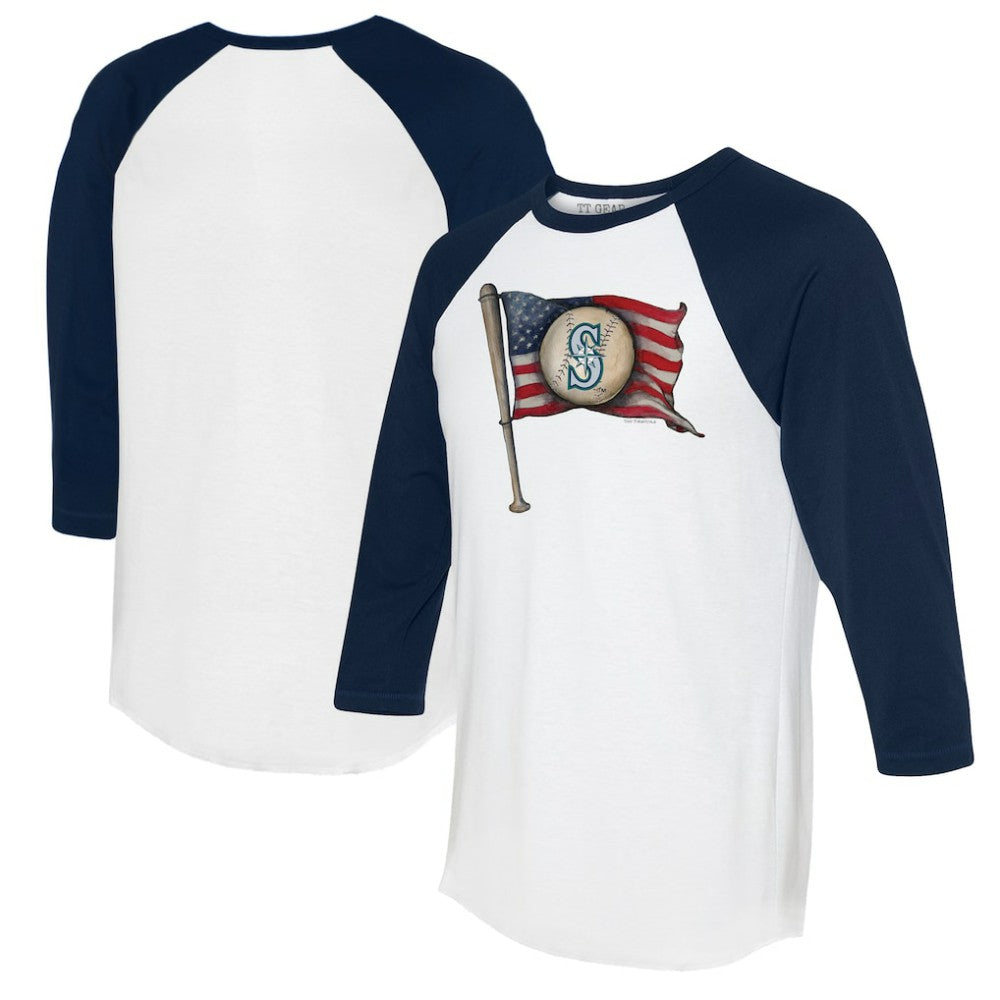 Seattle Mariners Tiny Turnip Women's Baseball Flag 3/4-Sleeve Raglan T-Shirt Lifestyle
