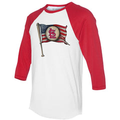 St. Louis Cardinals Tiny Turnip Women's Baseball Flag 3/4-Sleeve Raglan T-Shirt On Sale