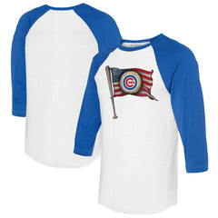Chicago Cubs Tiny Turnip Women's Baseball Flag 3/4-Sleeve Raglan T-Shirt Clearance