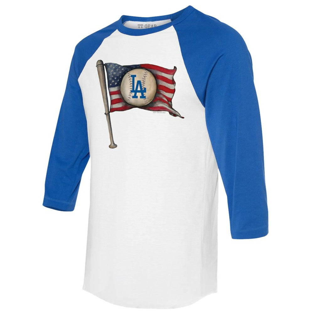Los Angeles Dodgers Tiny Turnip Women's Baseball Flag 3/4-Sleeve Raglan T-Shirt Clearance