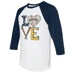 Milwaukee Brewers Tiny Turnip Women's Baseball Love Raglan 3/4-Sleeve T-Shirt Sale