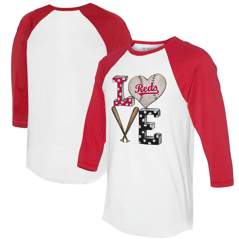 Cincinnati Reds Tiny Turnip Women's Baseball Love Raglan 3/4-Sleeve T-Shirt Clearance