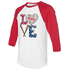 Philadelphia Phillies Tiny Turnip Women's Baseball Love Raglan 3/4-Sleeve T-Shirt for sale