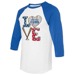 Chicago Cubs Tiny Turnip Women's Baseball Love Raglan 3/4-Sleeve T-Shirt Clearance