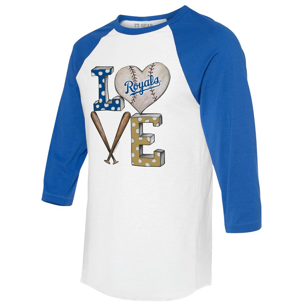Kansas City Royals Tiny Turnip Women's Baseball Love Raglan 3/4-Sleeve T-Shirt Clearance