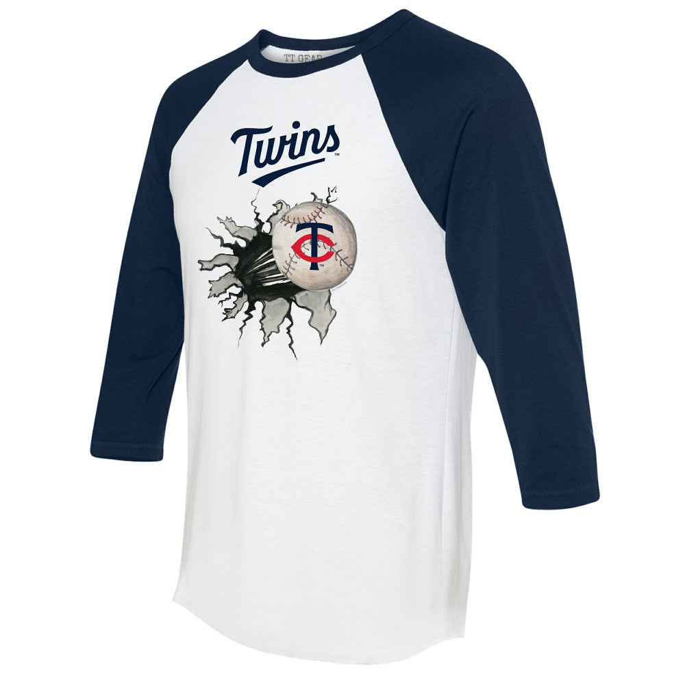 Minnesota Twins Tiny Turnip Women's Baseball Tear 3/4-Sleeve Raglan T-Shirt Clearance