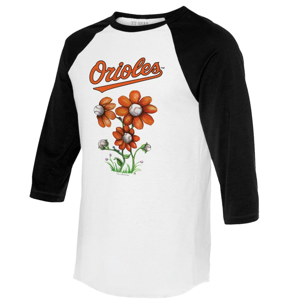 Baltimore Orioles Tiny Turnip Women's Blooming Baseballs 3/4-Sleeve Raglan T-Shirt Lifestyle