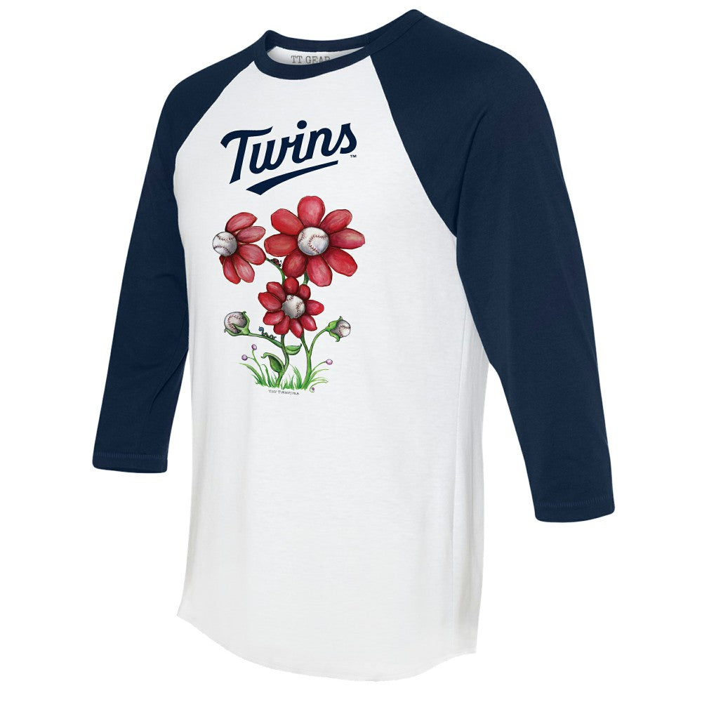 Minnesota Twins Tiny Turnip Women's Blooming Baseballs 3/4-Sleeve Raglan T-Shirt On Sale