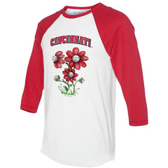 Cincinnati Reds Tiny Turnip Women's Blooming Baseballs 3/4-Sleeve Raglan T-Shirt Clearance