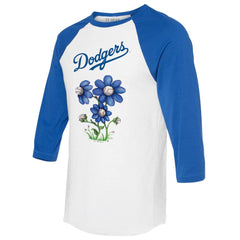 Los Angeles Dodgers Tiny Turnip Women's Blooming Baseballs 3/4-Sleeve Raglan T-Shirt for sale