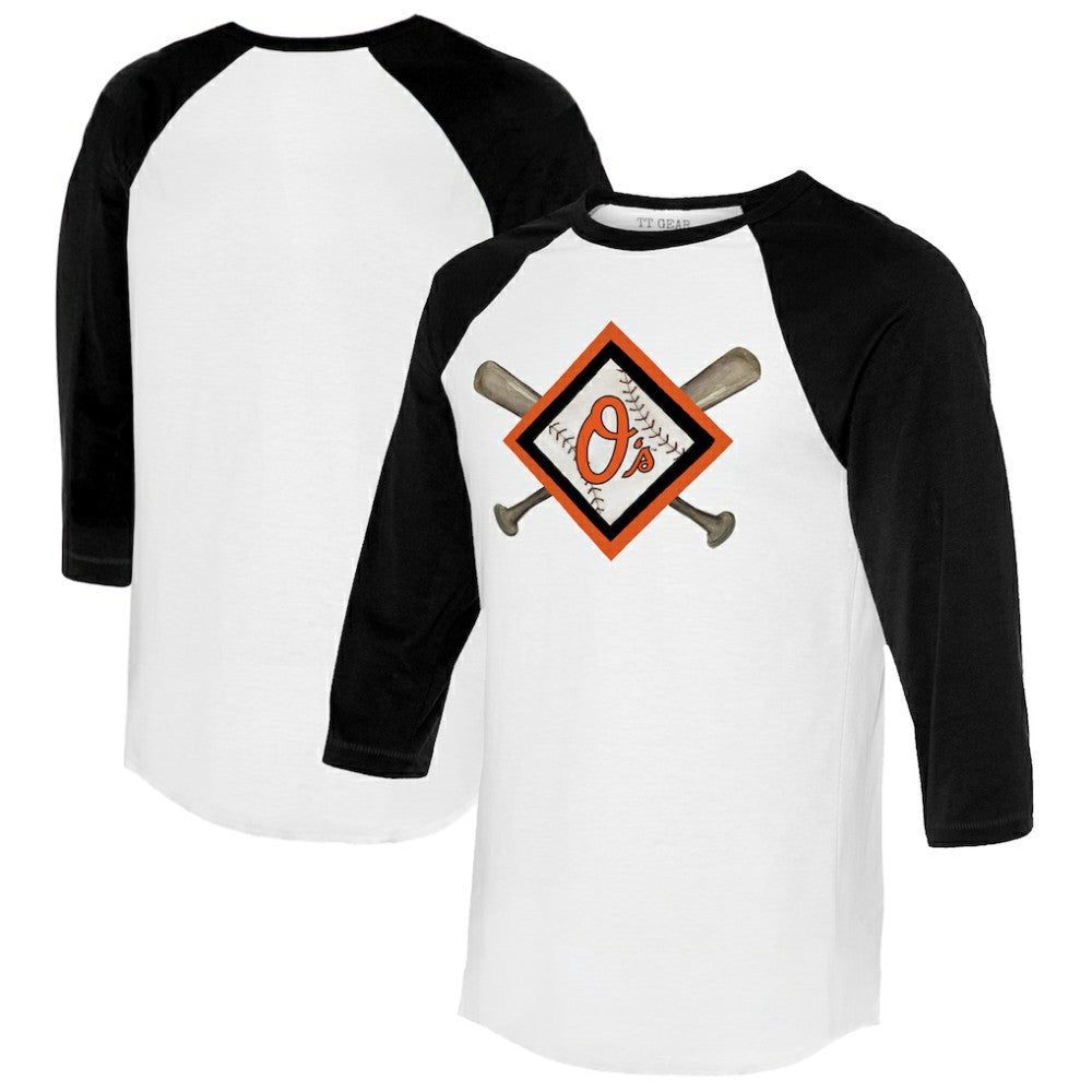 Baltimore Orioles Tiny Turnip Women's Diamond Cross Bats 3/4-Sleeve Raglan T-Shirt Near Me