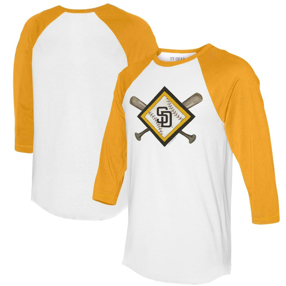 San Diego Padres Tiny Turnip Women's Diamond Cross Bats 3/4-Sleeve Raglan T-Shirt On Sale