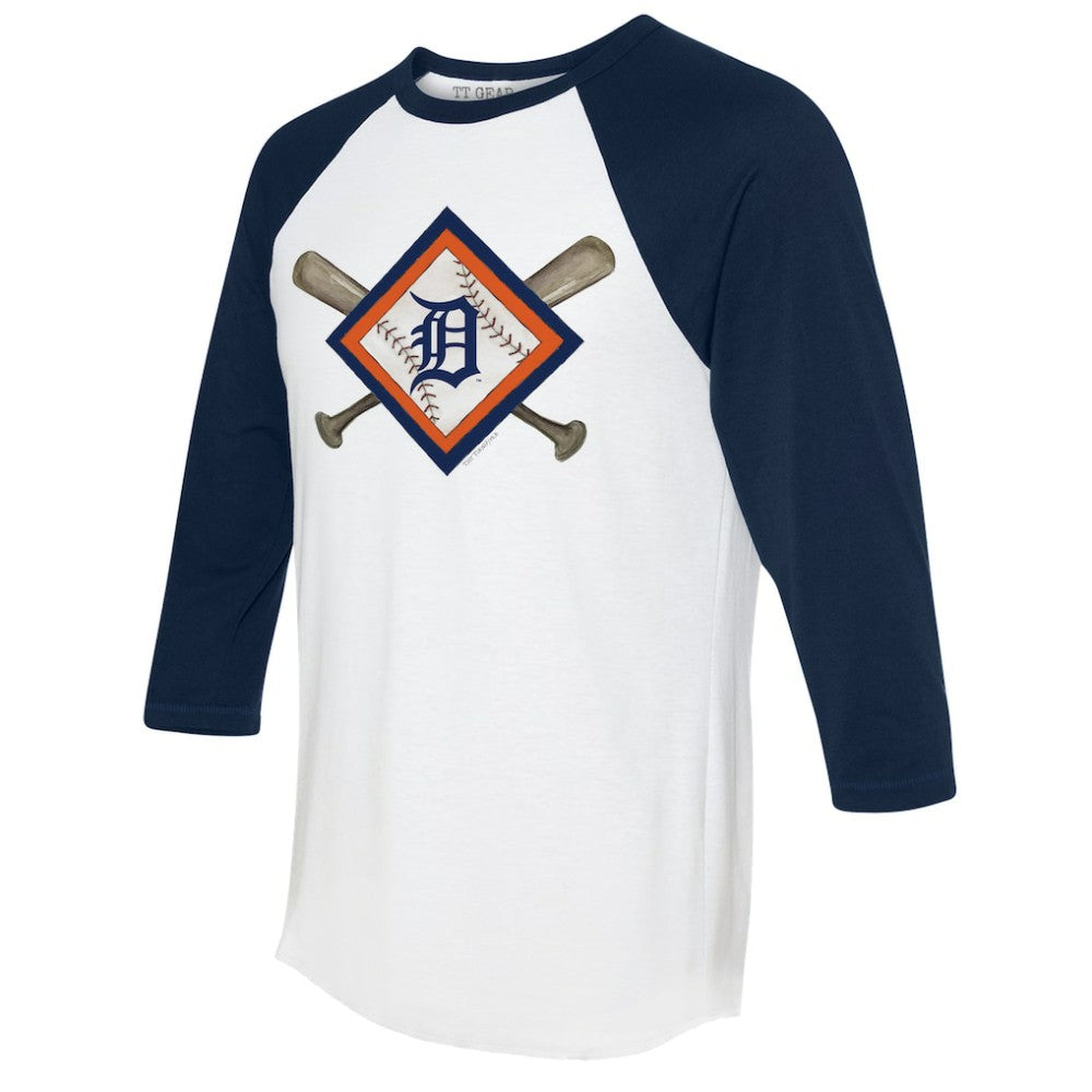 Detroit Tigers Tiny Turnip Women's Diamond Cross Bats 3/4-Sleeve Raglan T-Shirt Lifestyle