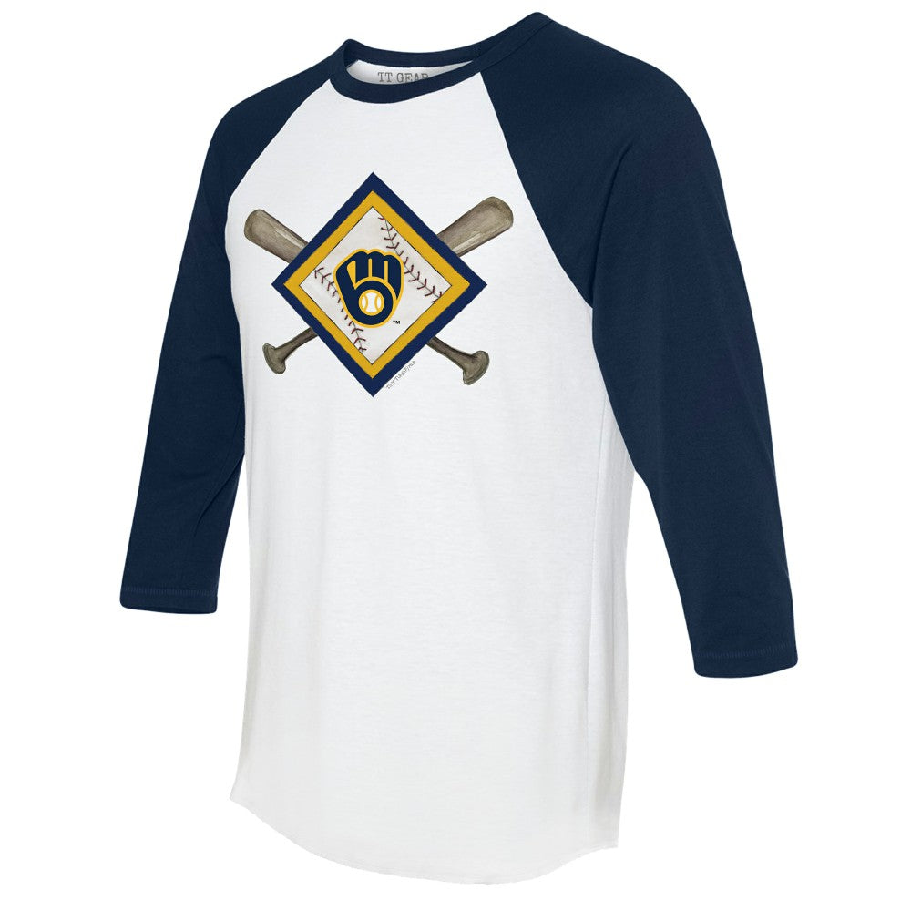 Milwaukee Brewers Tiny Turnip Women's Diamond Cross Bats 3/4-Sleeve Raglan T-Shirt for sale