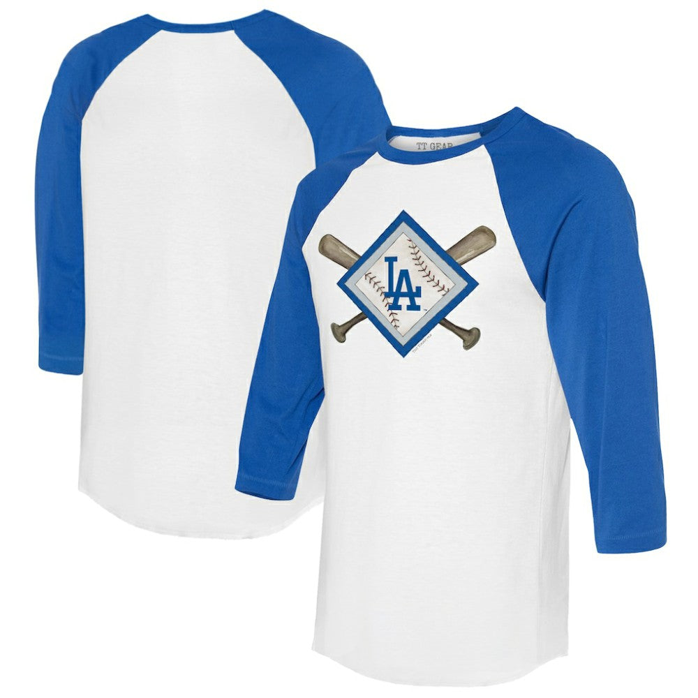 Los Angeles Dodgers Tiny Turnip Women's Diamond Cross Bats 3/4-Sleeve Raglan T-Shirt Clearance