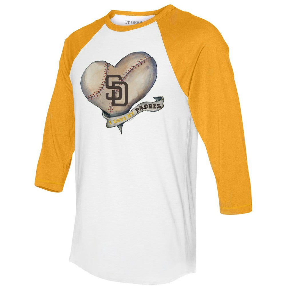 San Diego Padres Tiny Turnip Women's Heart Banner 3/4-Sleeve Raglan T-Shirt On Sale