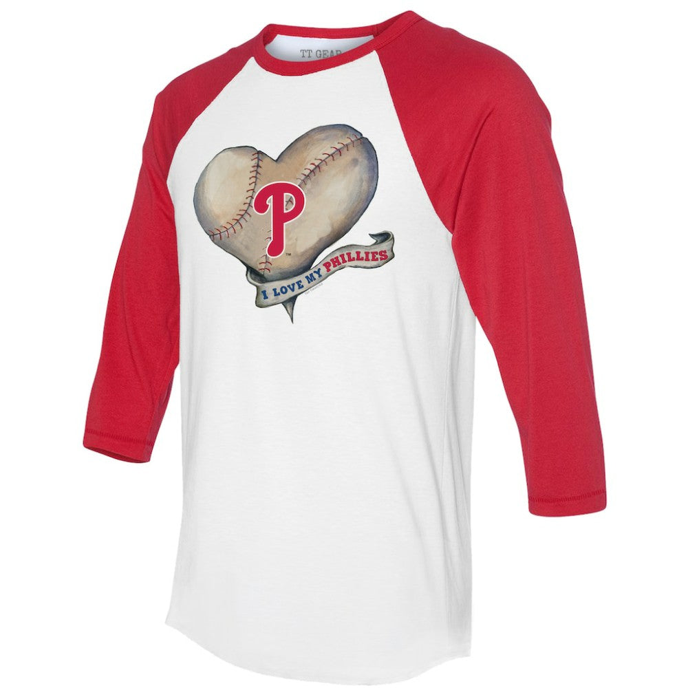 Philadelphia Phillies Tiny Turnip Women's Heart Banner 3/4-Sleeve Raglan T-Shirt Clearance
