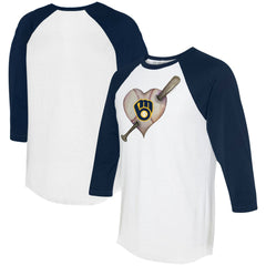 Milwaukee Brewers Tiny Turnip Women's Heart Bat 3/4-Sleeve Raglan T-Shirt On Sale