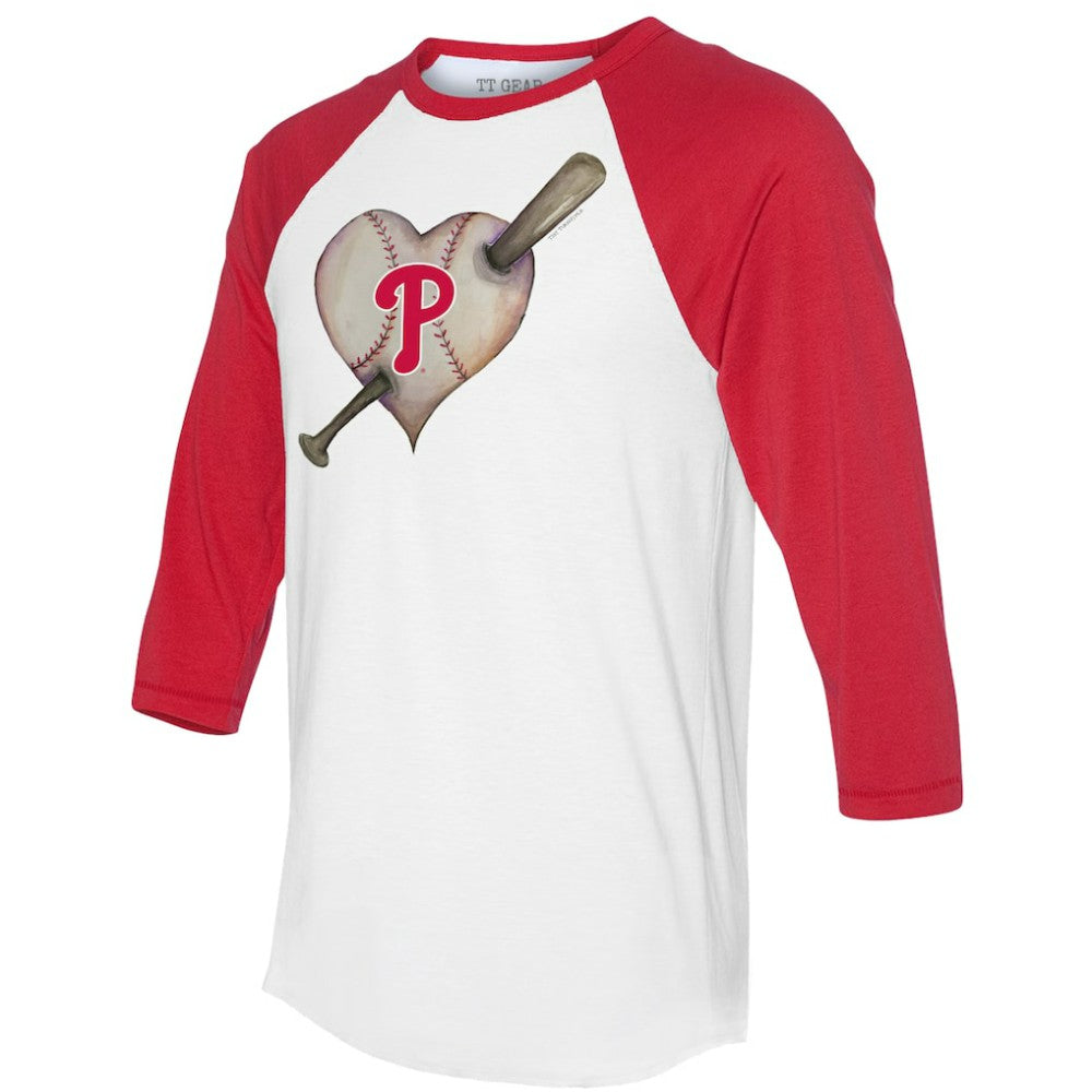 Philadelphia Phillies Tiny Turnip Women's Heart Bat 3/4-Sleeve Raglan T-Shirt Clearance