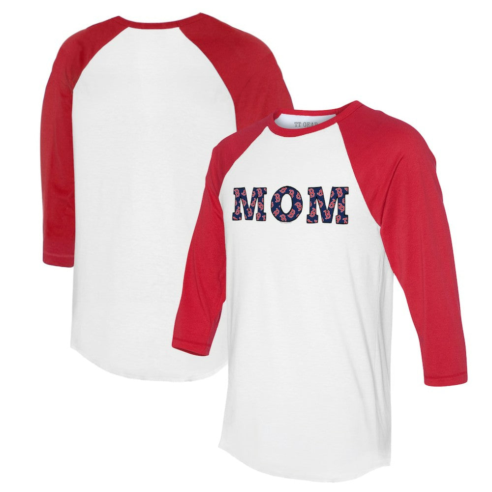 Boston Red Sox Tiny Turnip Women's Logo Mom 3/4-Sleeve Raglan T-Shirt Clearance