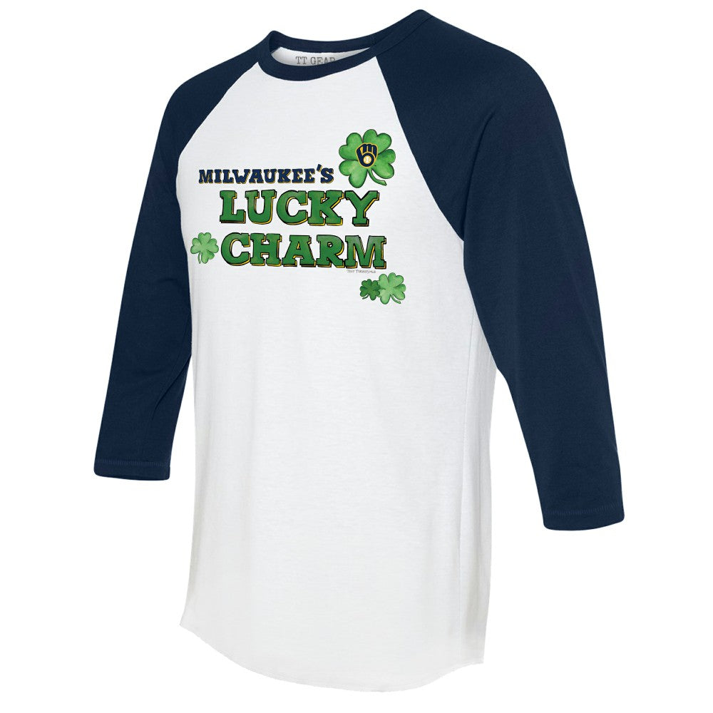 Milwaukee Brewers Tiny Turnip Women's Lucky Charm 3/4-Sleeve Raglan T-Shirt Clearance