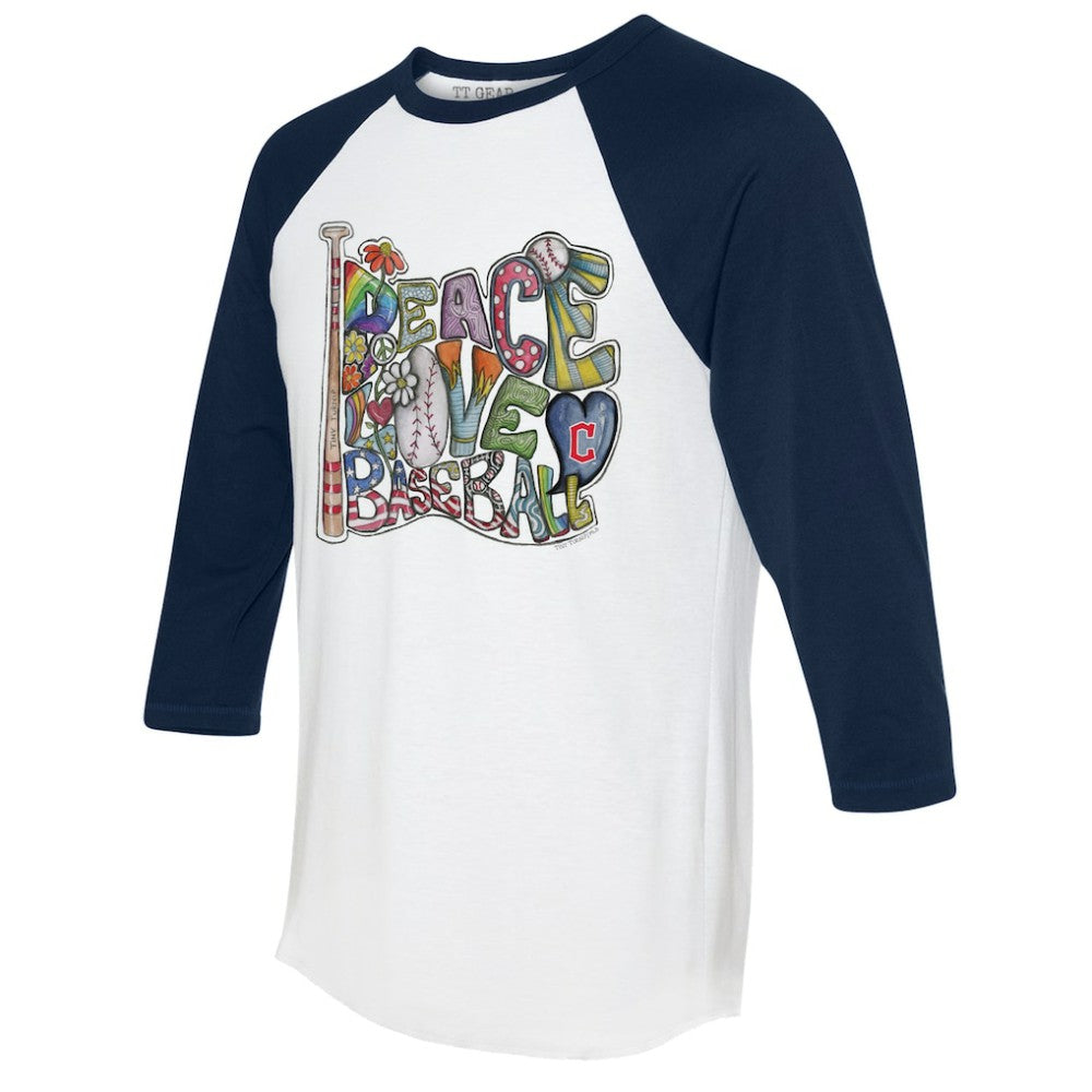 Cleveland Guardians Tiny Turnip Women's Peace Love Baseball 3/4-Sleeve Raglan T-Shirt Near Me
