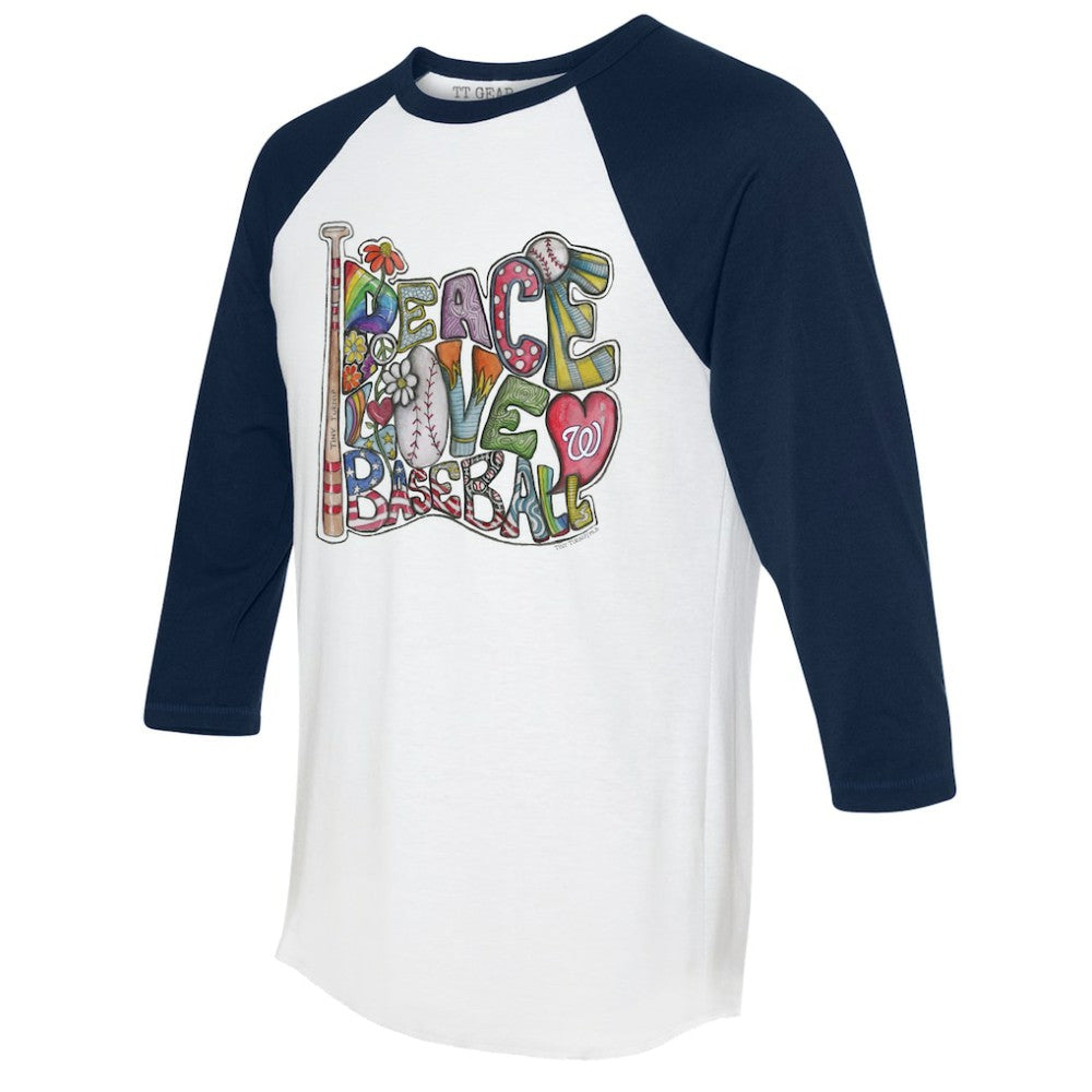 Washington Nationals Tiny Turnip Women's Peace Love Baseball 3/4-Sleeve Raglan T-Shirt On Sale
