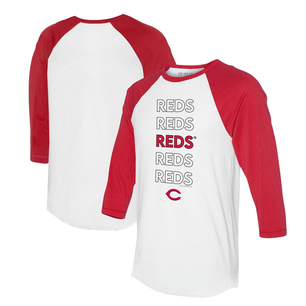 Cincinnati Reds Tiny Turnip Unisex Stacked 3/4-Sleeve Raglan T-Shirt Near Me