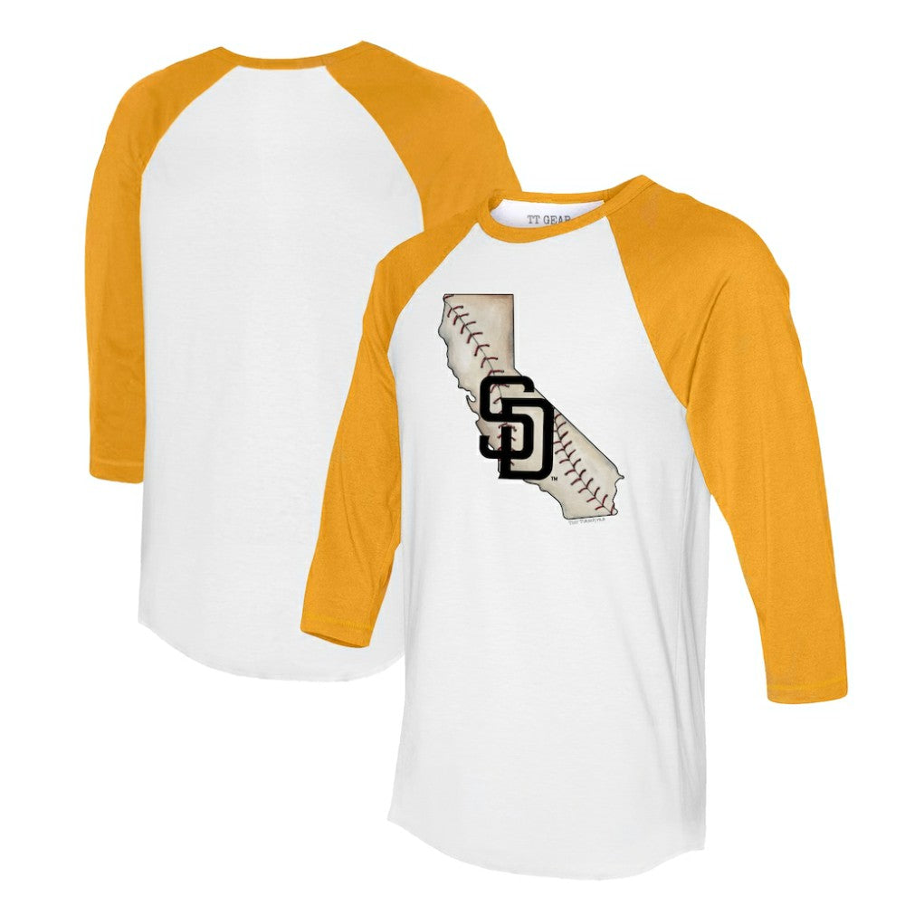 San Diego Padres Tiny Turnip Unisex State Outline 3/4-Sleeve Raglan T-Shirt Clearance