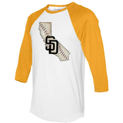 San Diego Padres Tiny Turnip Unisex State Outline 3/4-Sleeve Raglan T-Shirt Clearance