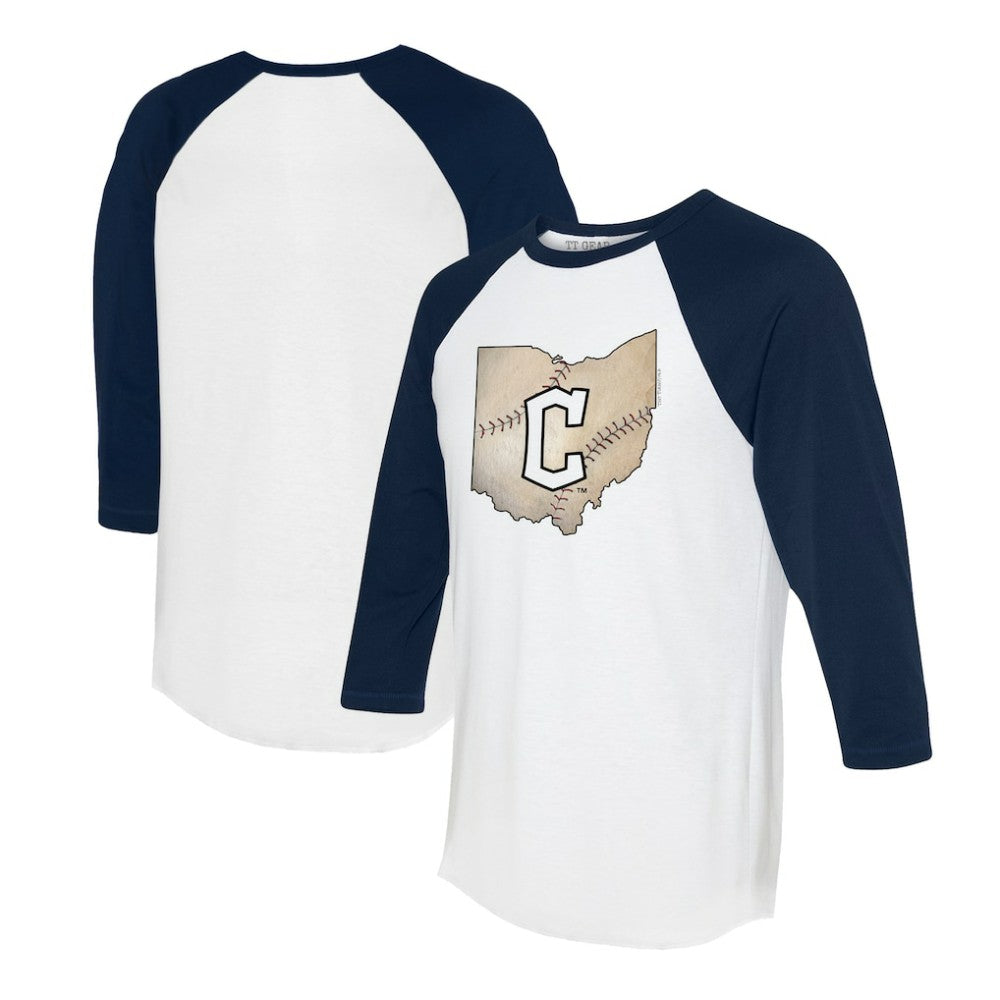 Cleveland Guardians Tiny Turnip Unisex State Outline 3/4-Sleeve Raglan T-Shirt for sale