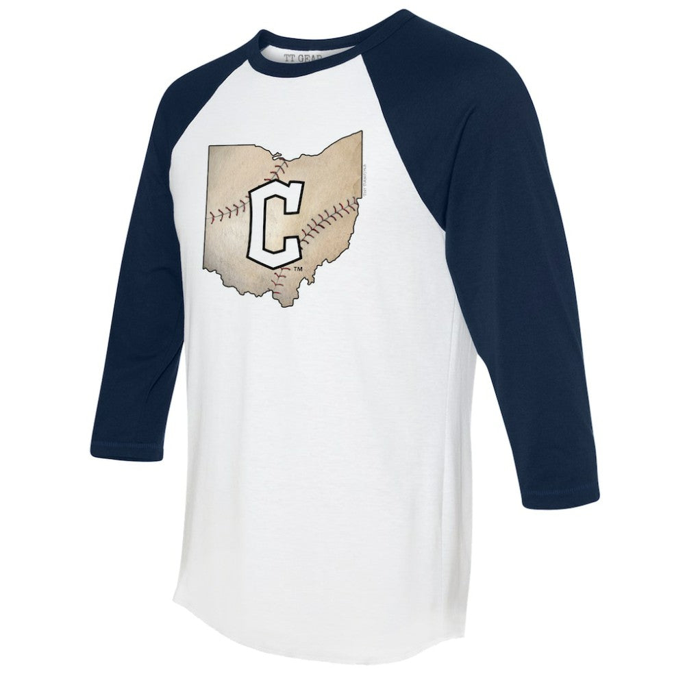 Cleveland Guardians Tiny Turnip Unisex State Outline 3/4-Sleeve Raglan T-Shirt for sale