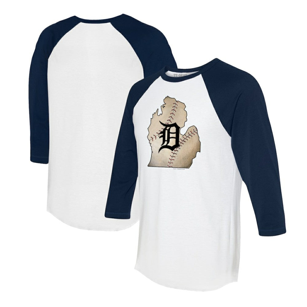 Detroit Tigers Tiny Turnip Unisex State Outline 3/4-Sleeve Raglan T-Shirt Online