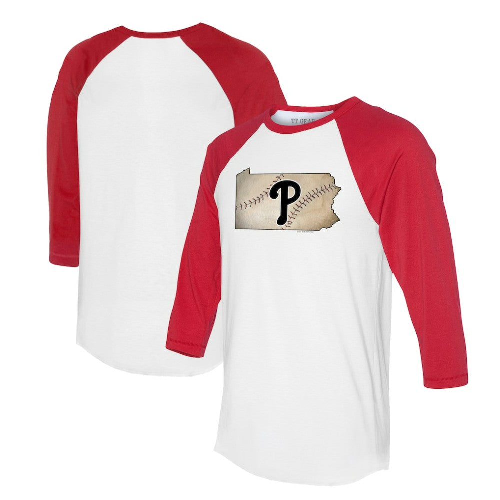 Philadelphia Phillies Tiny Turnip Unisex State Outline 3/4-Sleeve Raglan T-Shirt Sale