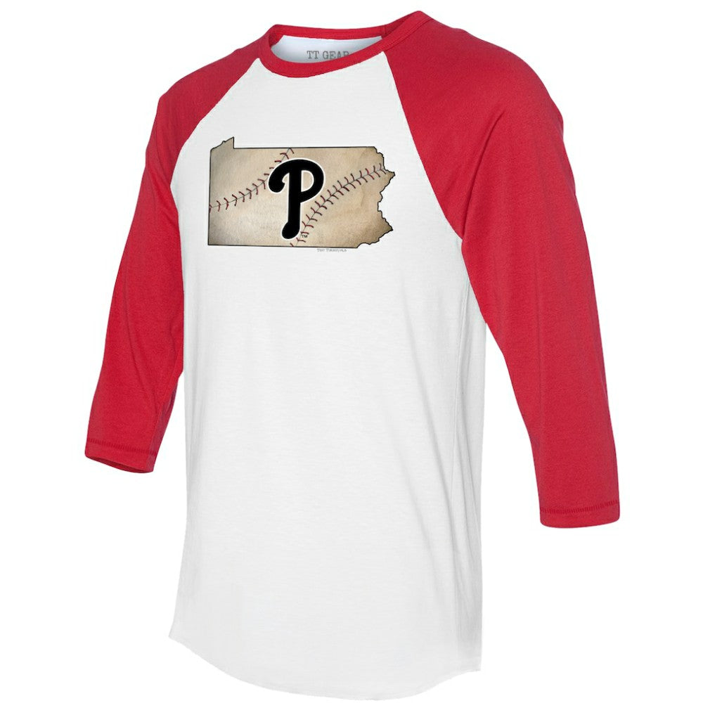 Philadelphia Phillies Tiny Turnip Unisex State Outline 3/4-Sleeve Raglan T-Shirt Sale