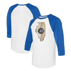 Chicago Cubs Tiny Turnip Unisex State Outline 3/4-Sleeve Raglan T-Shirt Lifestyle