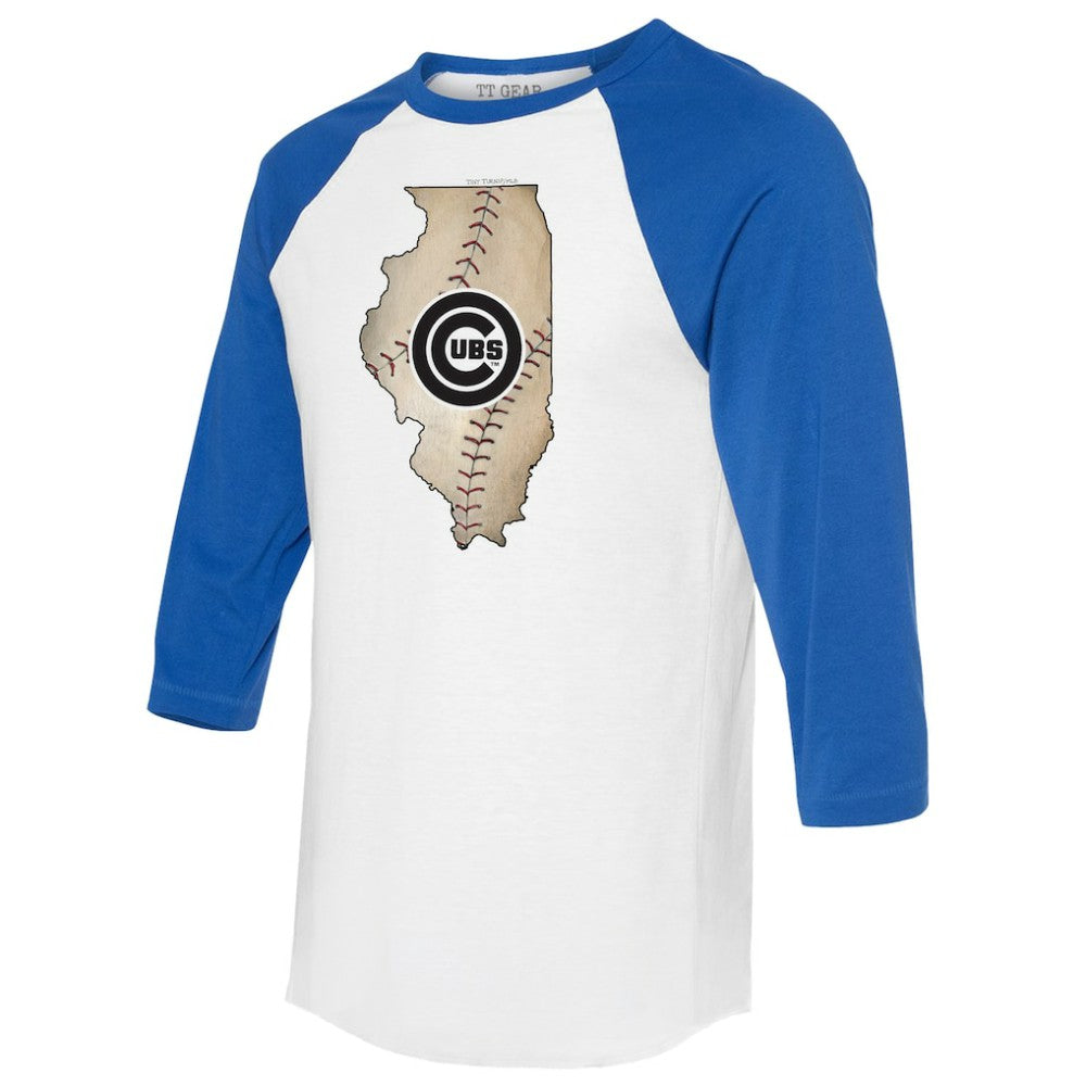 Chicago Cubs Tiny Turnip Unisex State Outline 3/4-Sleeve Raglan T-Shirt Lifestyle