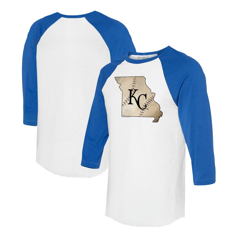 Kansas City Royals Tiny Turnip Unisex State Outline 3/4-Sleeve Raglan T-Shirt On Sale