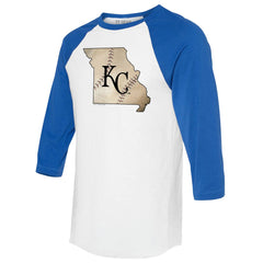 Kansas City Royals Tiny Turnip Unisex State Outline 3/4-Sleeve Raglan T-Shirt On Sale