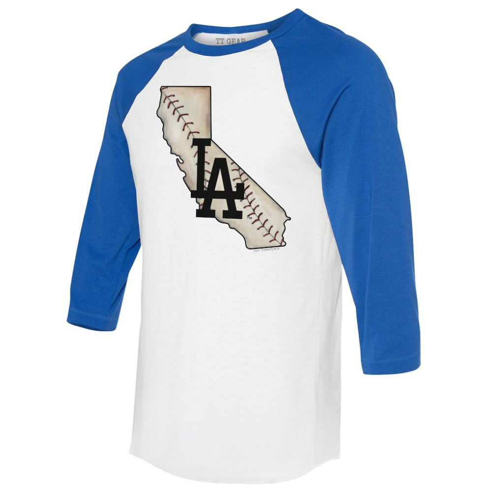 Los Angeles Dodgers Tiny Turnip Unisex State Outline 3/4-Sleeve Raglan T-Shirt Sale