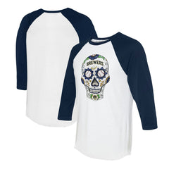 Milwaukee Brewers Tiny Turnip Unisex Sugar Skull 3/4-Sleeve Raglan T-Shirt Online