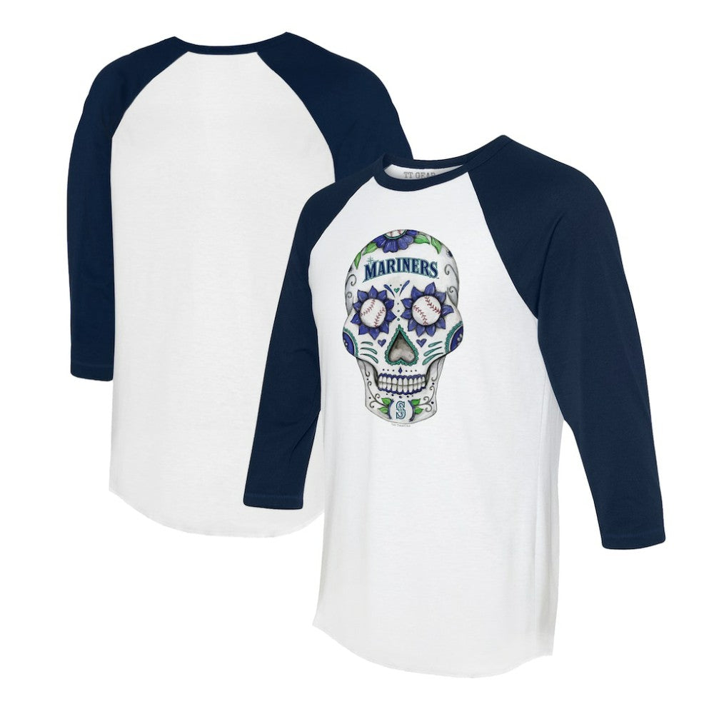 Seattle Mariners Tiny Turnip Unisex Sugar Skull 3/4-Sleeve Raglan T-Shirt Clearance