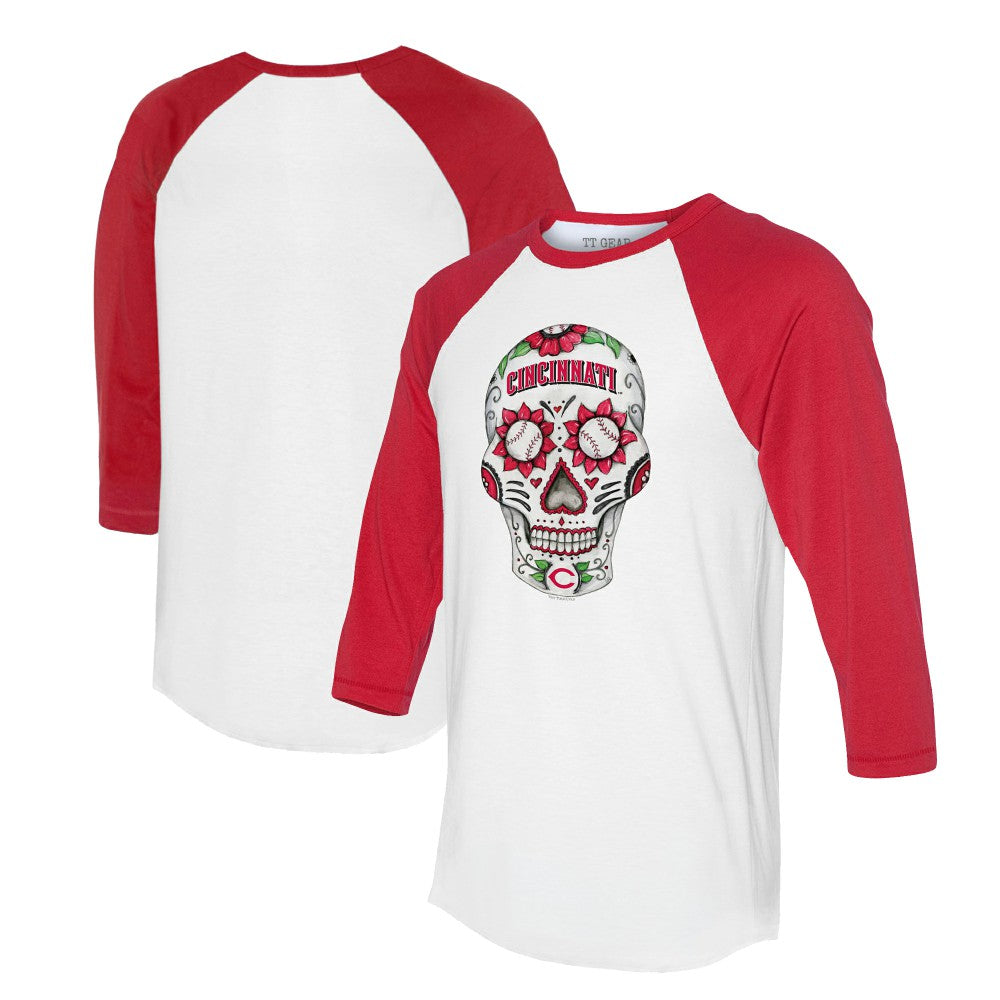 Cincinnati Reds Tiny Turnip Unisex Sugar Skull 3/4-Sleeve Raglan T-Shirt Online