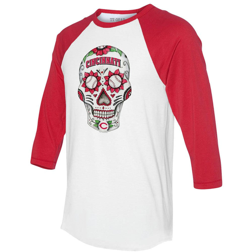 Cincinnati Reds Tiny Turnip Unisex Sugar Skull 3/4-Sleeve Raglan T-Shirt Online