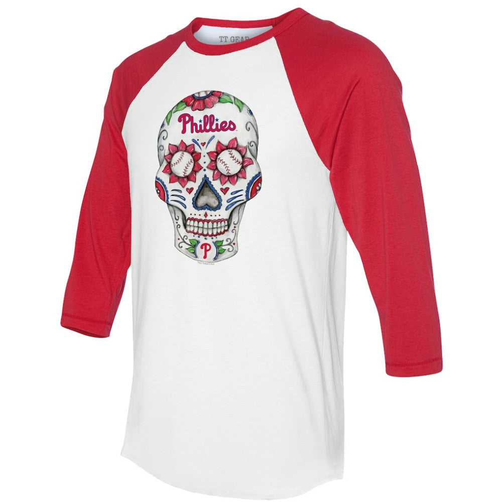 Philadelphia Phillies Tiny Turnip Unisex Sugar Skull 3/4-Sleeve Raglan T-Shirt Online