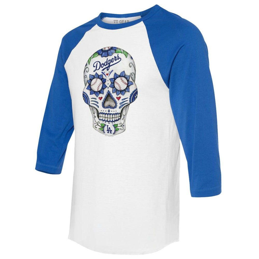 Los Angeles Dodgers Tiny Turnip Unisex Sugar Skull 3/4-Sleeve Raglan T-Shirt Lifestyle