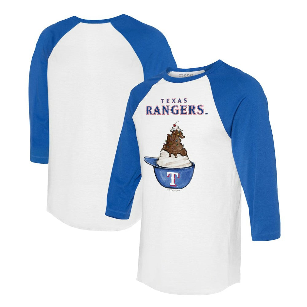 Texas Rangers Tiny Turnip Unisex Sundae Helmet 3/4-Sleeve Raglan T-Shirt On Sale