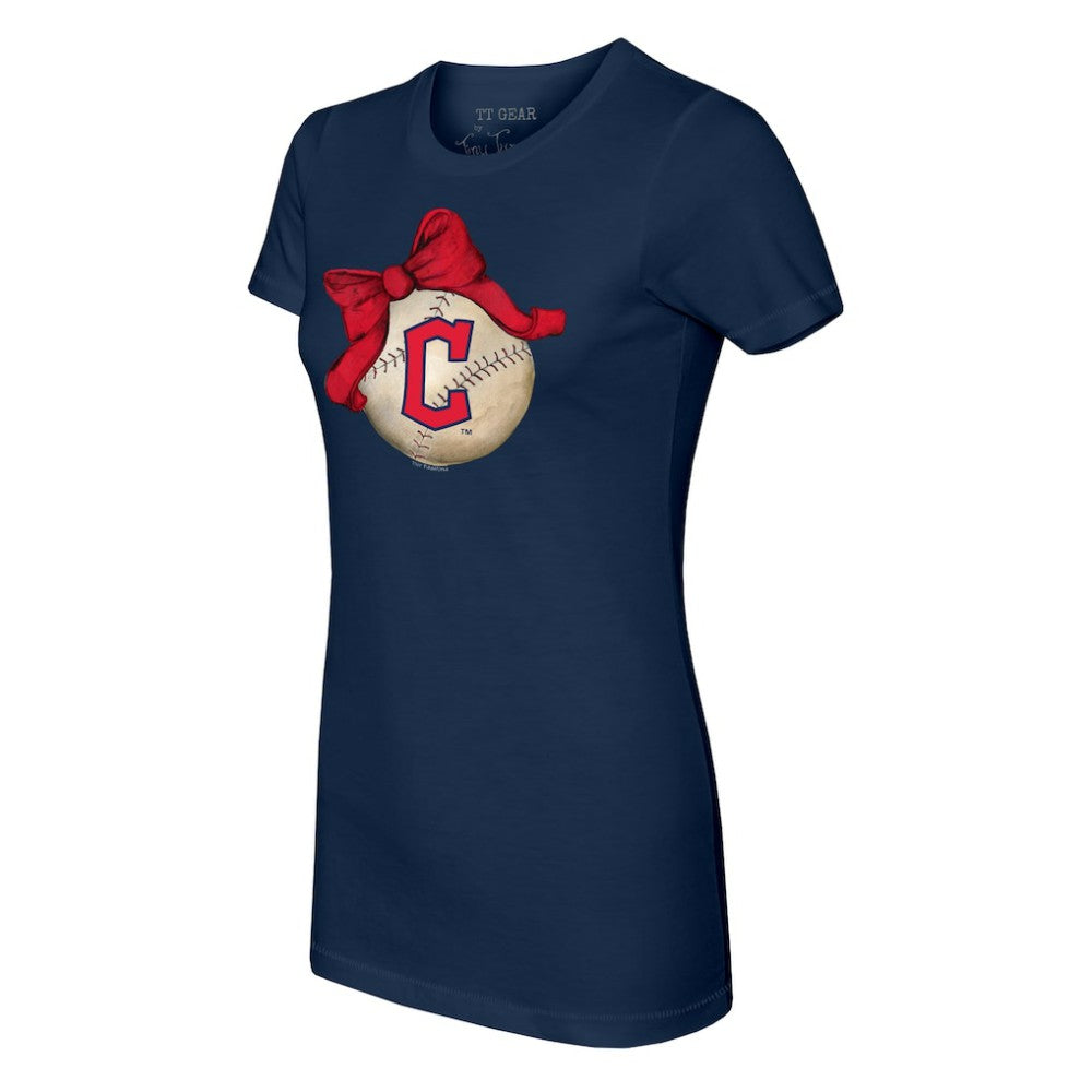 Cleveland Guardians Tiny Turnip Women's Baseball Bow T-Shirt On Sale