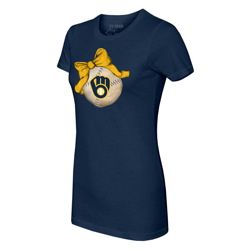 Milwaukee Brewers Tiny Turnip Women's Baseball Bow T-Shirt Sale